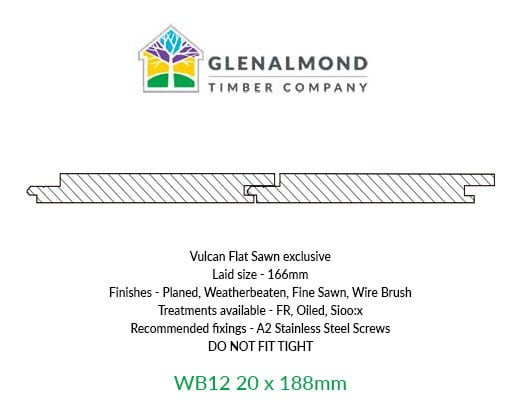 WB12 20x188 Vulcan Flat Sawn Cladding