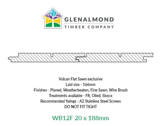 WB12F 20x188 Vulcan Flat Sawn Cladding